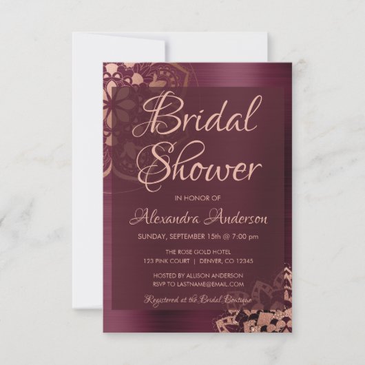 Bourgondië en Roos Gold Mandala Vrijgezellenfeest Kaart (Voorkant)