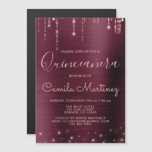 Bourgondië en Roos Gold Quinceanera Party Magnetische Uitnodiging