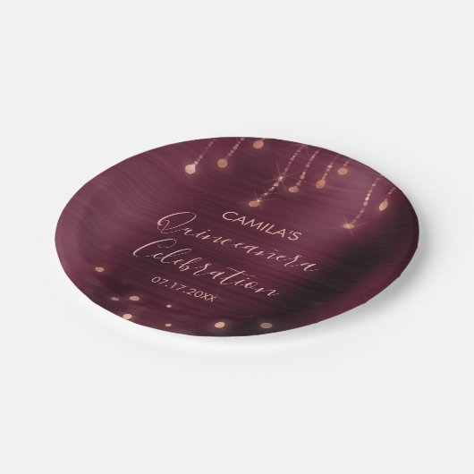 Bourgondië en Roos Gold Quinceanera Party Papieren Bordje (Gekanteld)