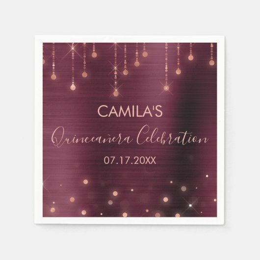 Bourgondië en Roos Gold Quinceanera Party Servet (Voorkant)