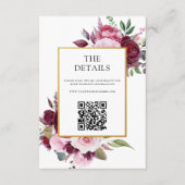 Bourgondië en roze elegante bloemenbruiloft informatiekaartje (Voorkant)