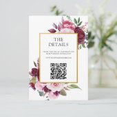 Bourgondië en roze elegante bloemenbruiloft informatiekaartje (Staand voorkant)