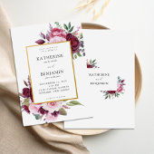 Bourgondië en roze elegante bloemenbruiloft kaart