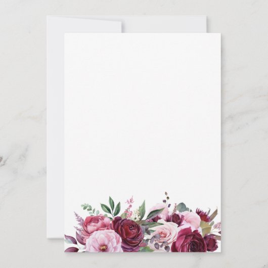 Bourgondië en roze elegante bloemenbruiloft save the date (Achterkant)