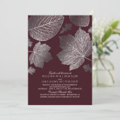 Bourgondië en Silver Leaves Fall Wedding Kaart (Staand voorkant)