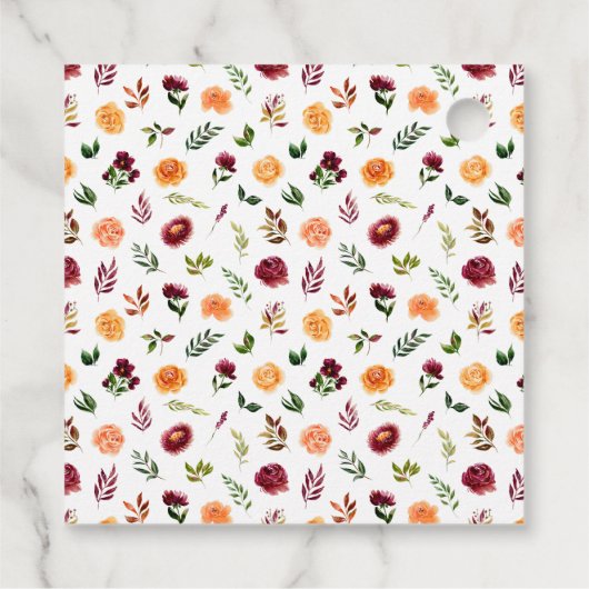 Bourgondië en Sinaasappel Bloemen Baby shower Dank Bedankjes Labels (Achterkant)