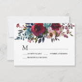 Bourgondië en wit Bloemen RSVP Response Kaart (Achterkant)