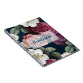 Bourgondië en wit bloemenkrans/monogram notitieboek (Rechterzijde)