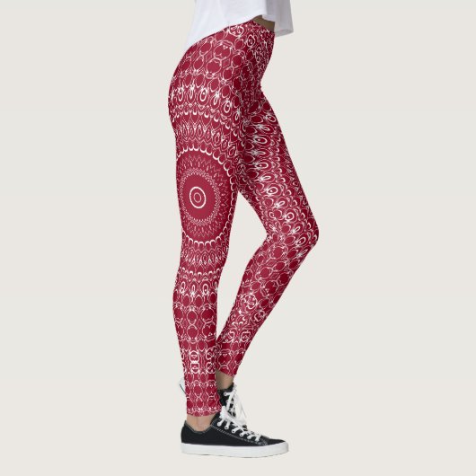 Bourgondië en wit ingewikkeld mandala patroon leggings (Rechts)