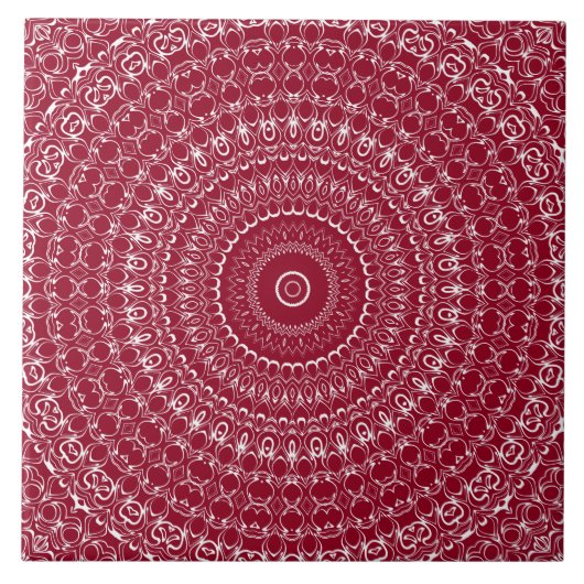 Bourgondië en wit ingewikkeld mandala patroon tegeltje (Voorkant)
