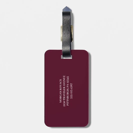 Bourgondië en Wit | Modern monogram Bagagelabel (Achterkant verticaal)