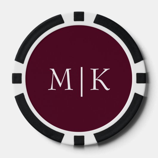 Bourgondië en Wit | Modern monogram Poker Chips (Voorkant)