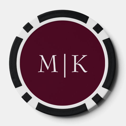 Bourgondië en Wit | Modern monogram Poker Chips (Achterkant)