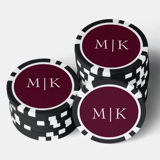Bourgondië en Wit | Modern monogram Poker Chips (Opstapeling)