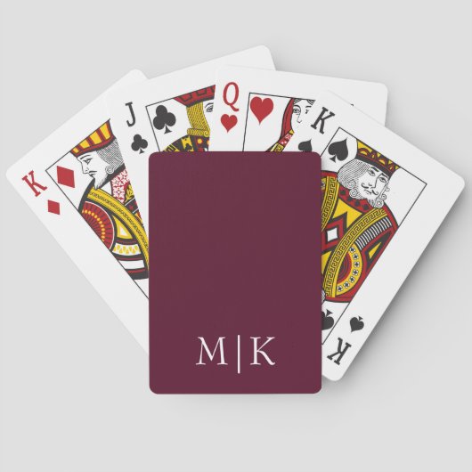 Bourgondië en Wit | Modern monogram Pokerkaarten (Achterkant)