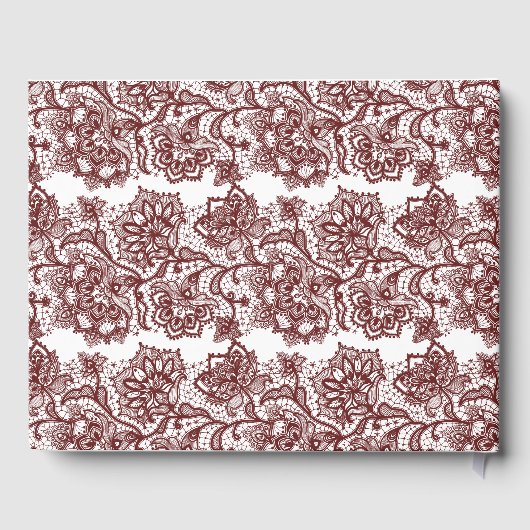 Bourgondië en witte kant bruiloft gastenboek (Achterkant)