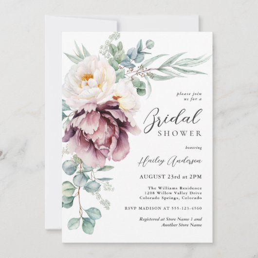 Bourgondië en Witte pioenen Floral Vrijgezellenfee Kaart (Voorkant)