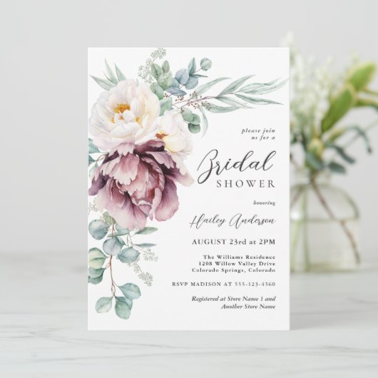 Bourgondië en Witte pioenen Floral Vrijgezellenfee Kaart (Staand voorkant)