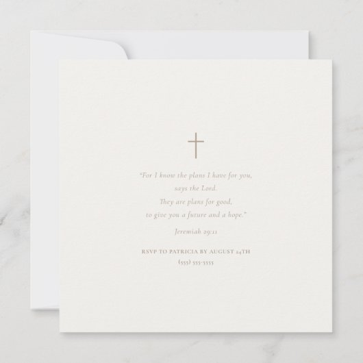 Bourgondië en zacht ivoor bloemenkruis doop kaart (Achterkant)