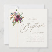 Bourgondië en zacht ivoor bloemenkruis doop kaart (Voorkant)