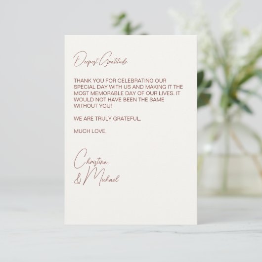 Bourgondië en zacht wit bruiloft foto bedankkaart (Staand voorkant)