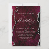 Bourgondië en zilver agaat kalligrafie bruiloft kaart (Voorkant)