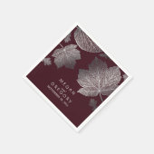 Bourgondië en zilveren bladeren herfst bruiloft servet (Hoek)