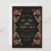 Bourgondië en zwart ⎮ Boho Rode Rozen Bruiloft Kaart (Voorkant)