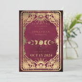 Bourgondië & Faux Gold Tarot Celestial Save The Date (Staand voorkant)