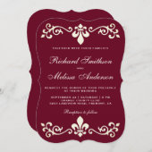Bourgondië Fleur de Lis bloeien bruiloft uitnodigi Kaart (Voorkant / Achterkant)
