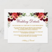 Bourgondië Floral Boho trouwdetails invoegen Kaart (Voorkant / Achterkant)