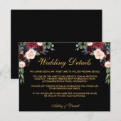 Bourgondië Floral bruiloft Details invoegen Kaart  (Voorkant / Achterkant)