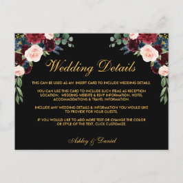 Bourgondië Floral bruiloft Details invoegen Kaart