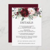 Bourgondië Floral bruiloft Gast Details Informatie Informatiekaartje (Voorkant / Achterkant)