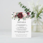Bourgondië Floral bruiloft Gast Details Informatie Informatiekaartje (Staand voorkant)