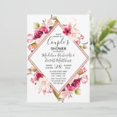 Bourgondië Floral Couple's bruiloft douche uitnodi Kaart (Staand voorkant)