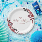 Bourgondië Floral Elegant Monogram Rustieke Bruilo Papieren Bordje (Feest)