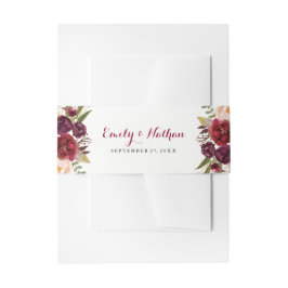 Bourgondië Floral Fall Wedding Belly Band Uitnodigingen Wikkel