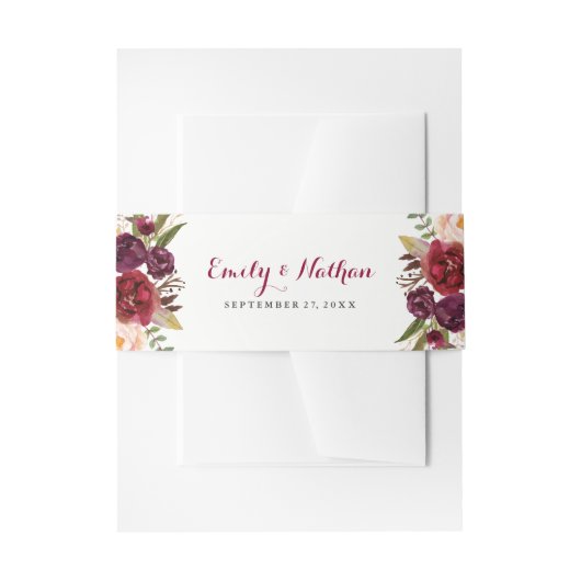 Bourgondië Floral Fall Wedding Belly Band Uitnodigingen Wikkel (Voorkant Voorbeeld)