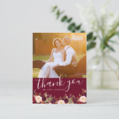 Bourgondië Floral foto rustieke bruiloft dank u Briefkaart (Staand voorkant)