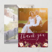 Bourgondië Floral foto rustieke bruiloft dank u Briefkaart (Voorkant / Achterkant)