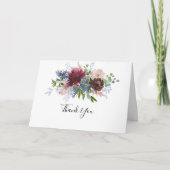 Bourgondië Floral gevouwen bruiloft dank u kaart (Voorkant)