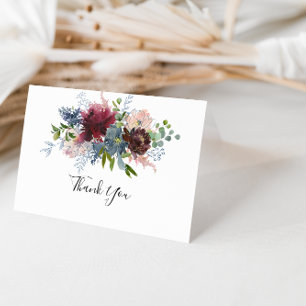 Bourgondië Floral gevouwen bruiloft dank u kaart