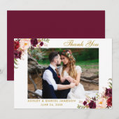 Bourgondië Floral Gold bruiloft dank u Bedankkaart (Voorkant / Achterkant)