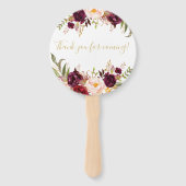 Bourgondië Floral Gold Script Vrijgezellenfeest Handwaaier (Achterkant)