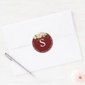 Bourgondië Floral Holiday Monogram retouradres Ronde Sticker (Envelop)