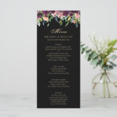 Bourgondië Floral koraal zwart bruiloft Menu (Staand voorkant)