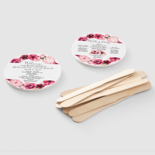 Bourgondië Floral krans bruiloft ceremonie program Handwaaier (Niet-gemonteerd)