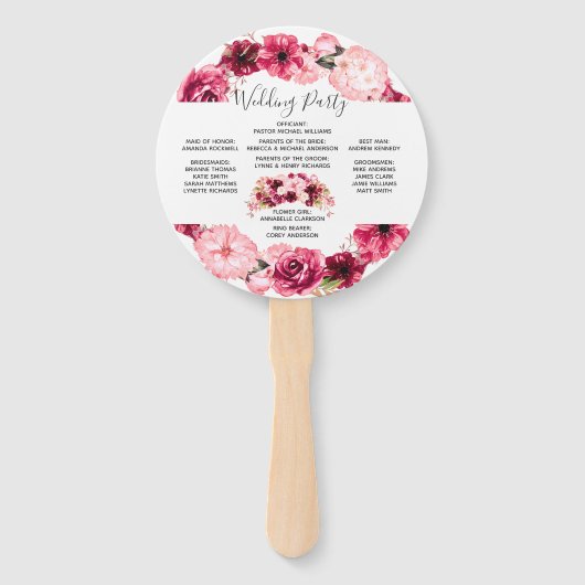 Bourgondië Floral krans bruiloft ceremonie program Handwaaier (Achterkant)
