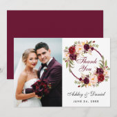 Bourgondië Floral krans bruiloft dank u kaart (Voorkant / Achterkant)